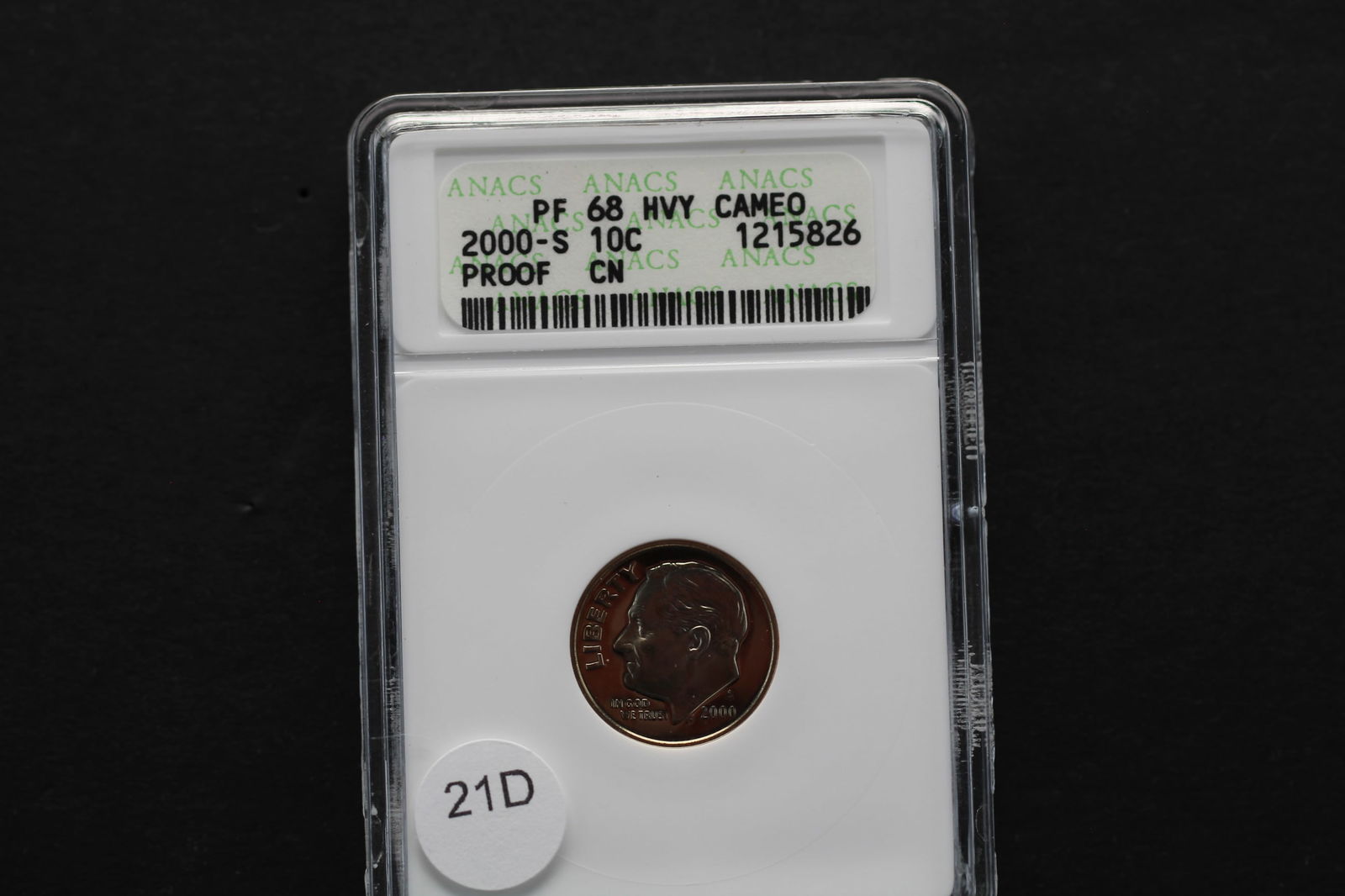 2000-S Heavy Cameo Proof Roosevelt Dime ANACS Graded PF68 (1 of 4)