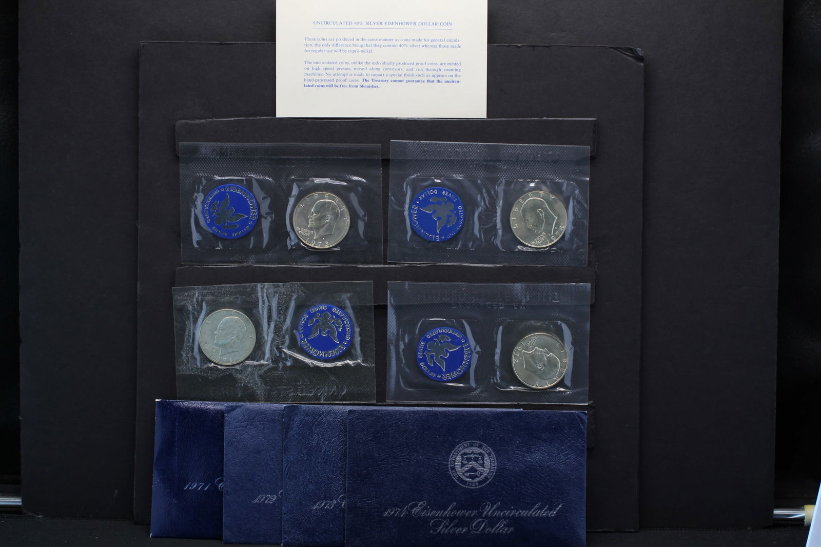 1971-S, 1972-S, 1973-S and 1974-S Eisenhower Silver Uncirculated Dollars In Org Blue Envelopes (1 of 7)