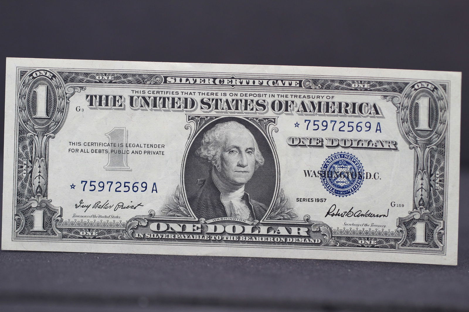 1957 Blue Seal $1 Silver Certificate, STAR Replacement Note, CRISP UNC (1 of 3)