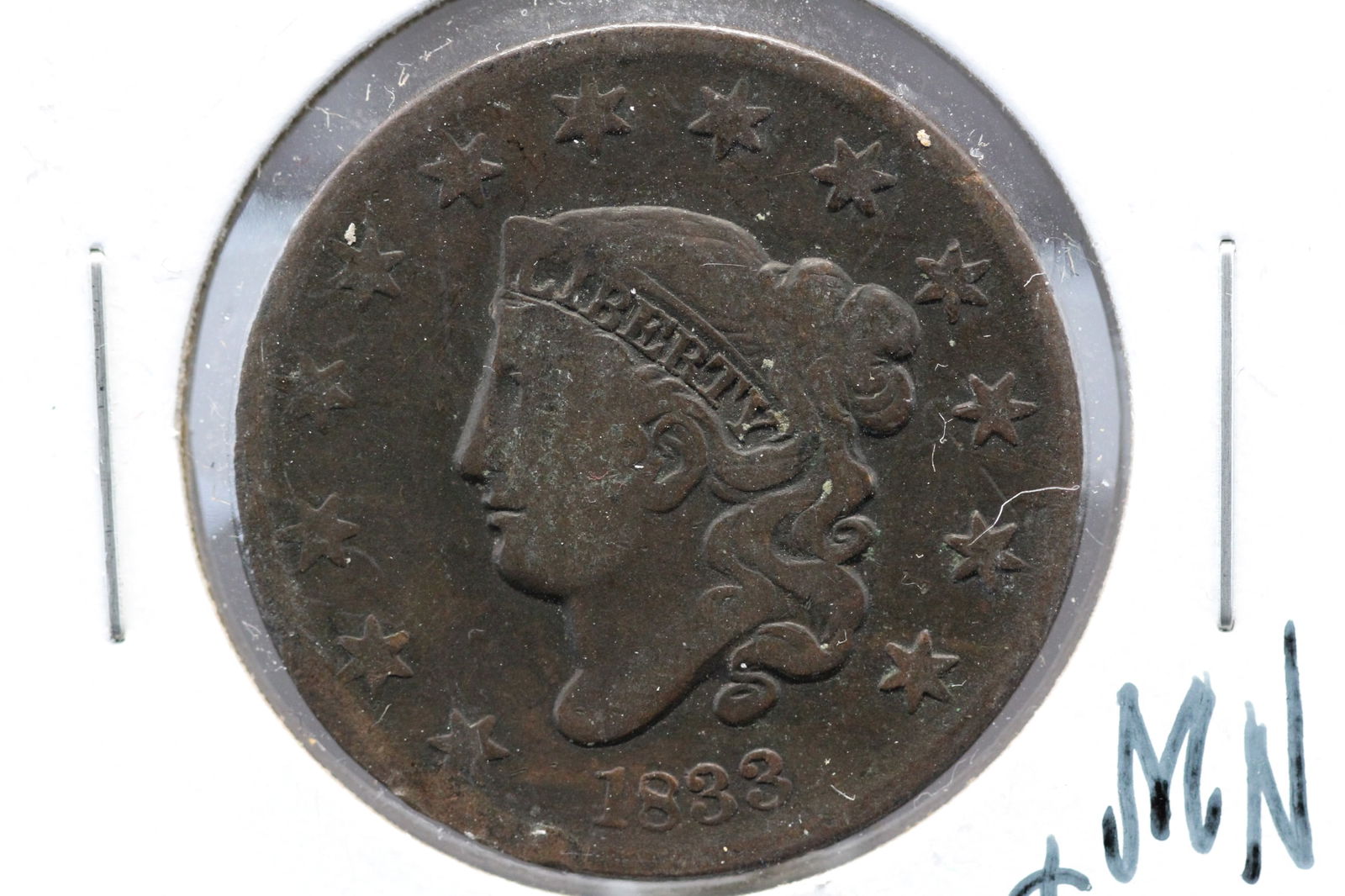 1833 Coronet Head Large Cent. SCARCE. ONLY 2.7 Million Minted. FULL Liberty. $40 VG, $50 F (1 of 3)