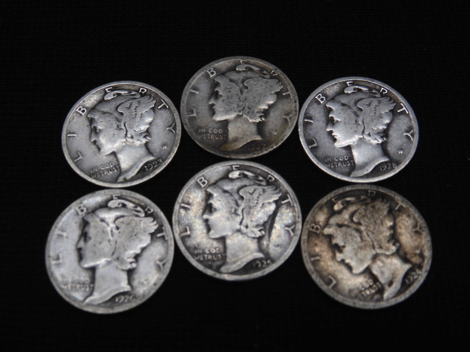 Lot of (6) Consecutive Mercury Dimes 1923 - 1928 (1 of 2)