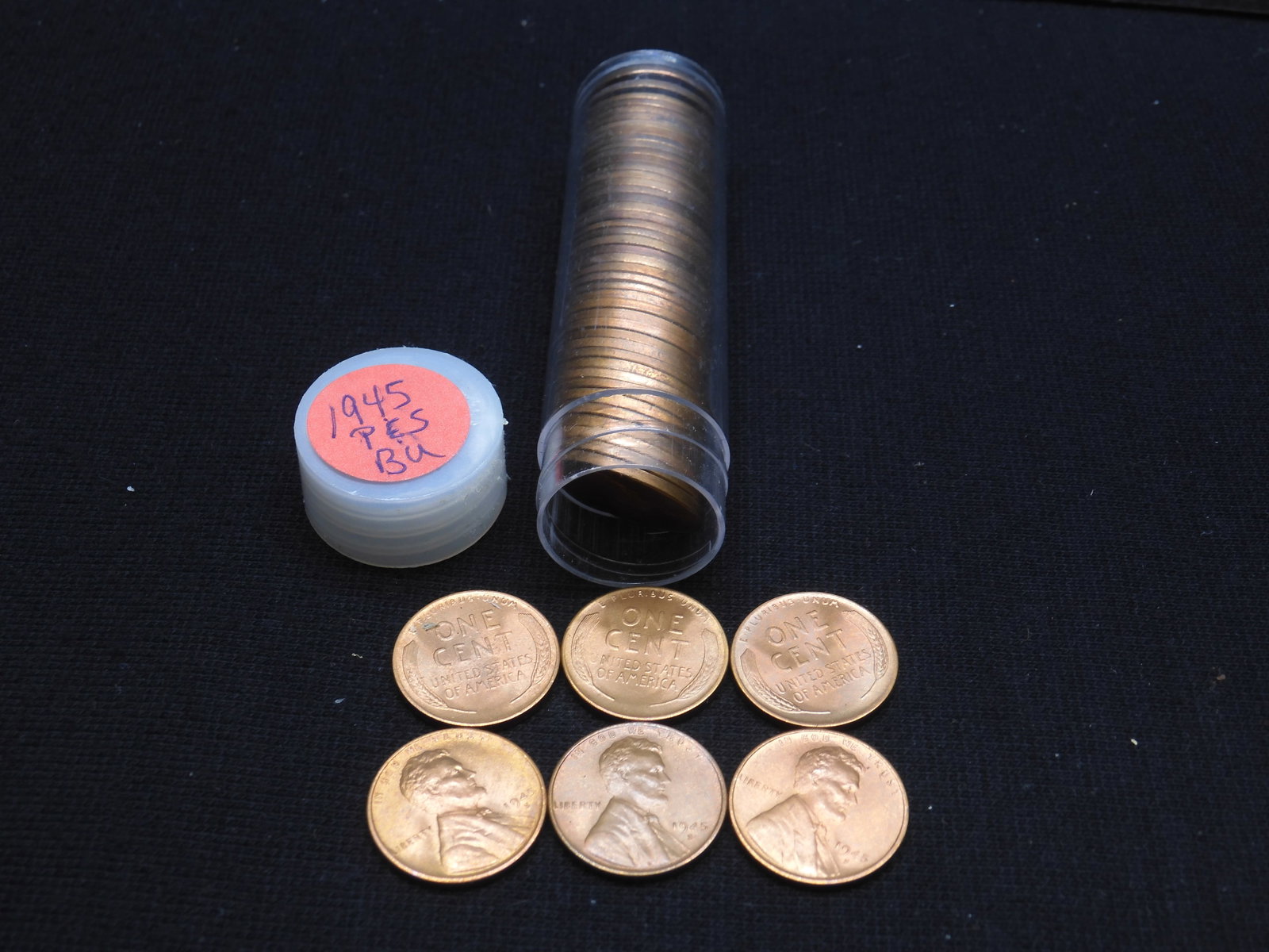 Tube of 1945-P,S Lincoln Wheat Cents: Tube of 1945-P,S Lincoln Wheat Cents