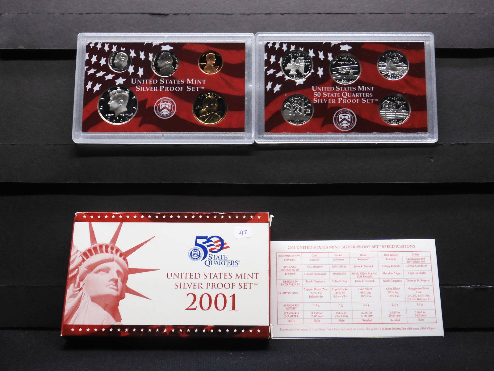 2001-S 10 coin silver proof set.  State quarters plus regular coinage. (1 of 7)