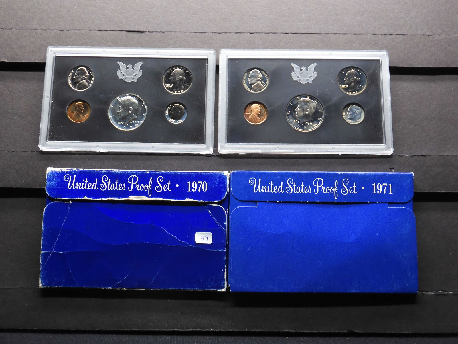 1970-S and 71-S silver proof sets.  GEM in original boxes. Contains tough 70-S silver Kennedy Half. (1 of 5)