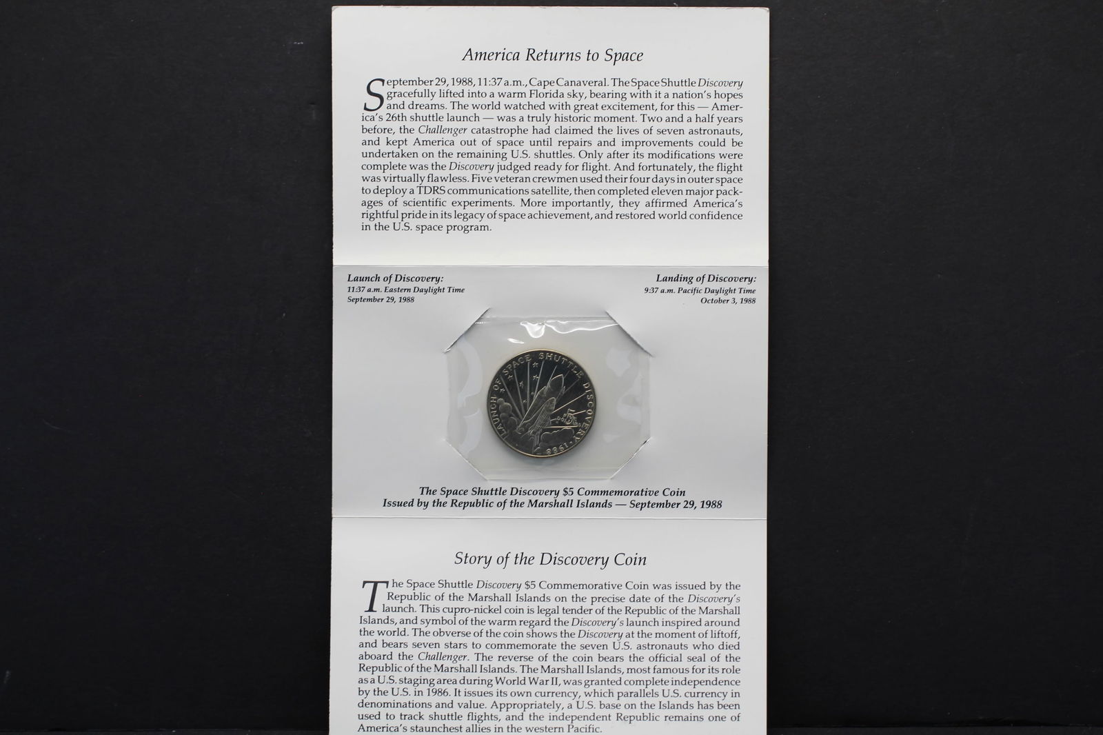 Republic of the Marshall Islands Space Shuttle Discovery $5 Commemorative Coin (1 of 3)