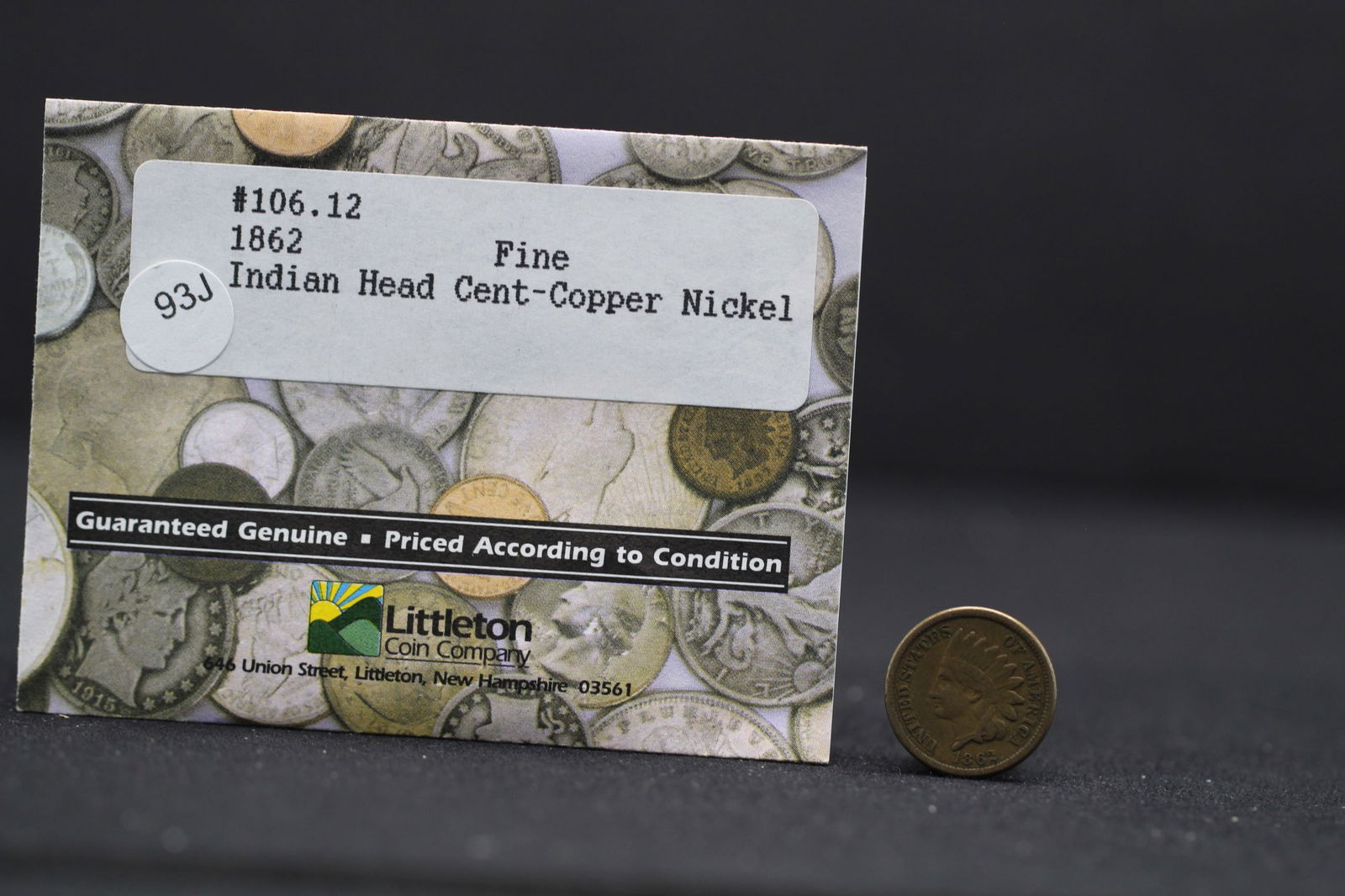 1862 C/N Indian Head Cent Littleton Graded Fine (1 of 3)