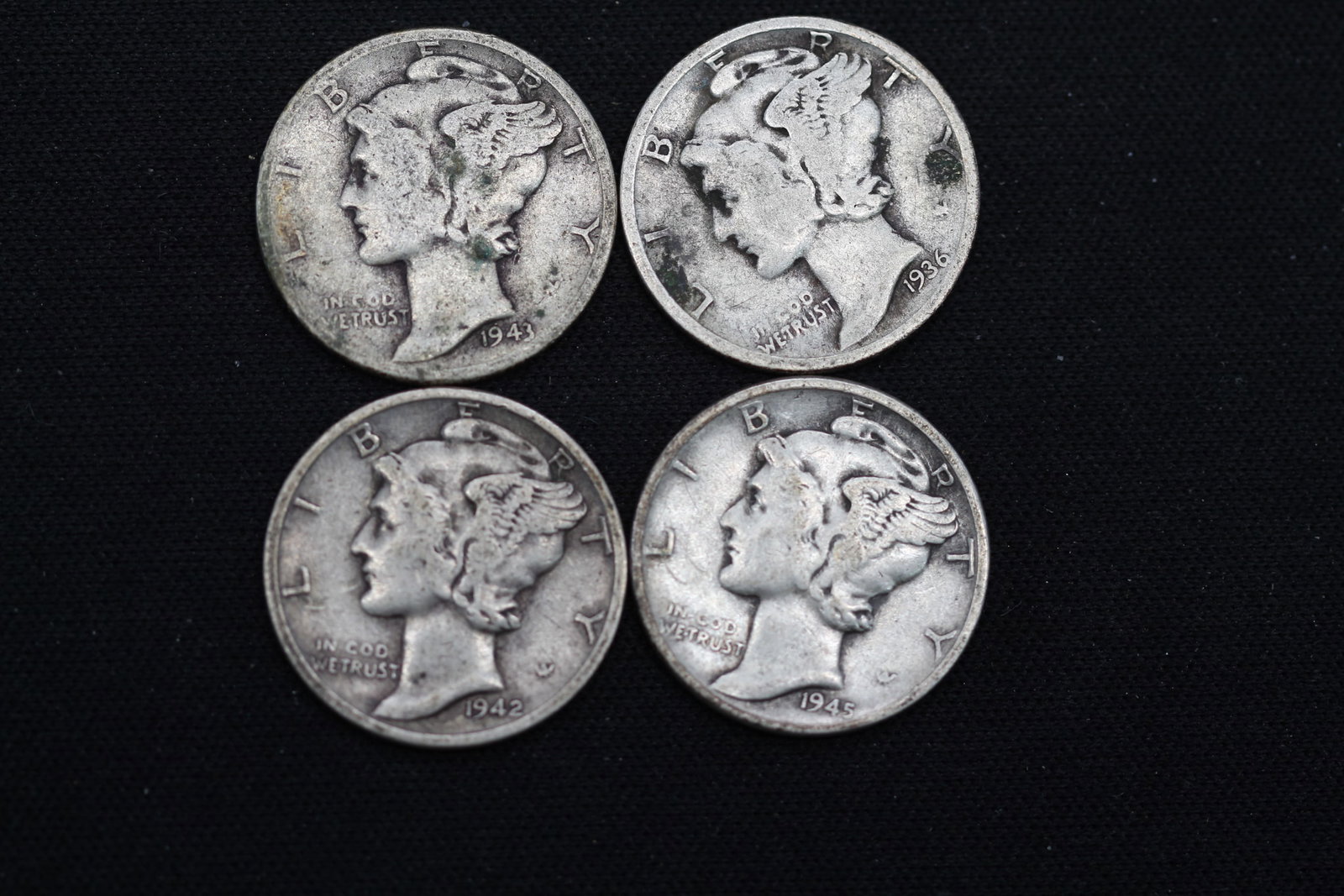 1936, 1942, 1943, 1945 Mercury Dimes: 1936, 1942, 1943, 1945 Mercury Dimes