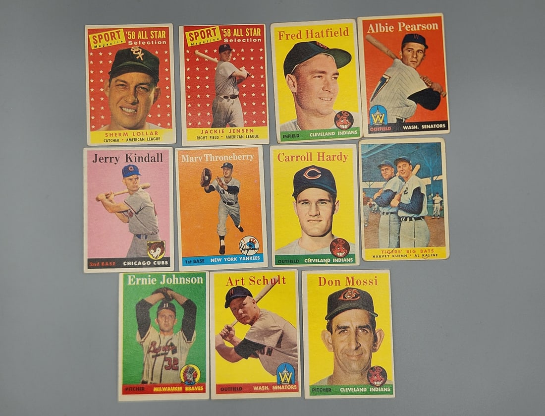 (11) 1958 Topps Baseball Cards Including a Kaline And a Few All Stars - Varying Conditions (1 of 2)