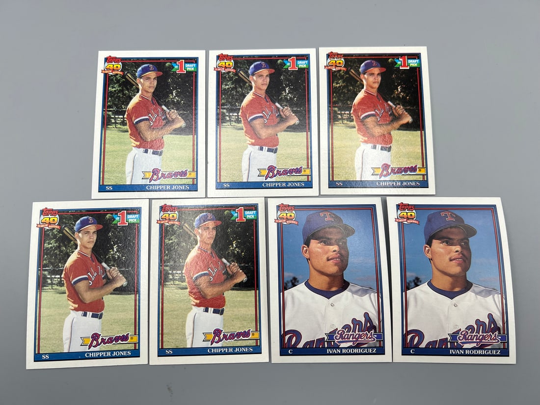 Lot of (7) 1991 Topps Rookie Cards - Chipper Jones, Ivan Rodriguez (1 of 2)