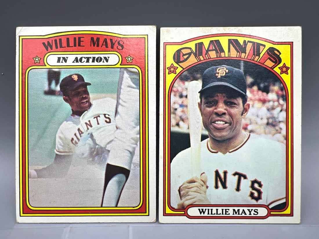 1972 Topps Willie Mays #49 & In Action #50: 1972 Topps Willie Mays #49 & In Action #50