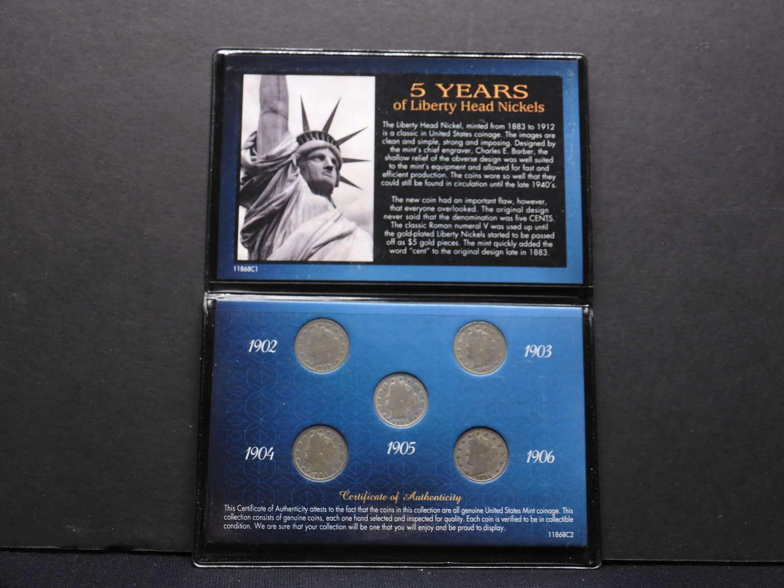 5 Years of Liberty Head V-Nickels w/ Historic Facts - 5 Coins: 5 Years of Liberty Head V-Nickels w/ Historic Facts - 5 Coins