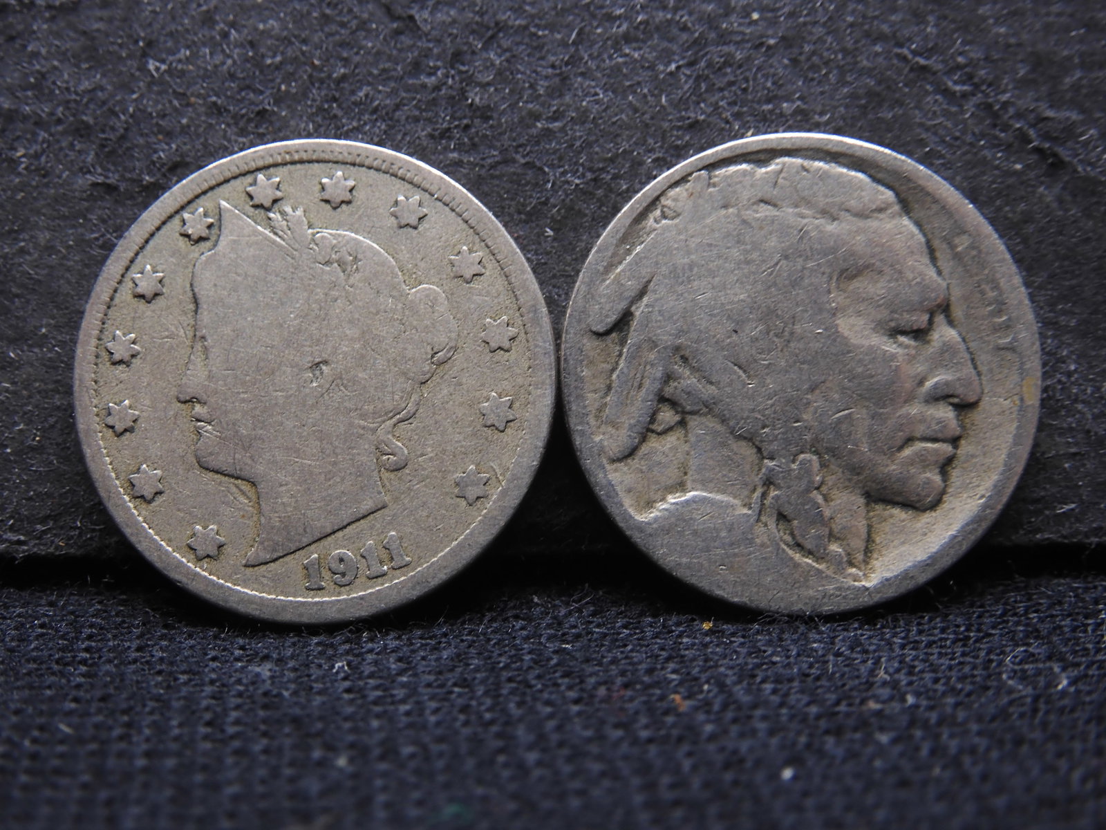 1911 Liberty V Nickel + Dateless Buffalo Nickel: 1911 Liberty V Nickel + Dateless Buffalo Nickel