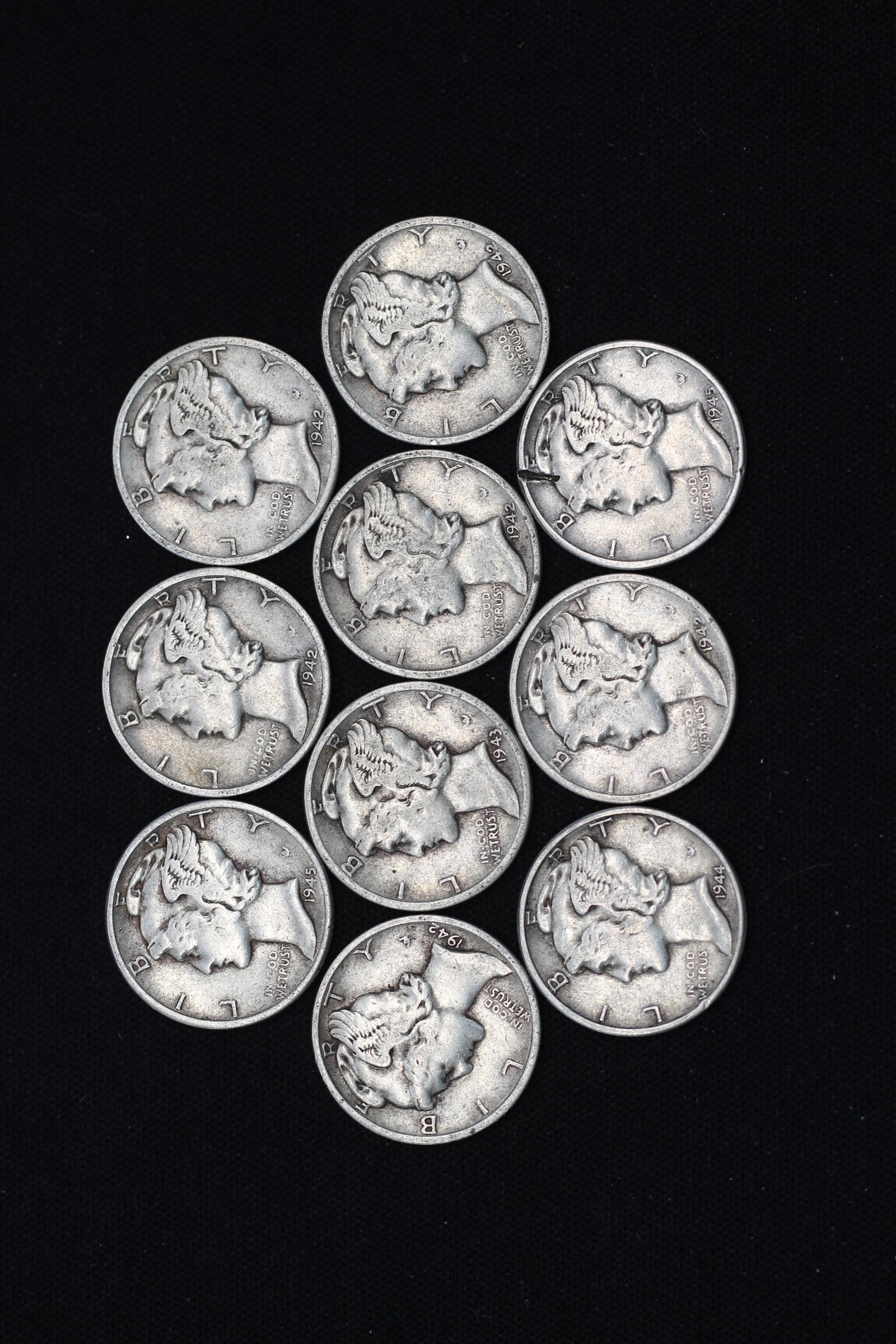 10 1940's Mercury Dimes: 10 1940's Mercury Dimes