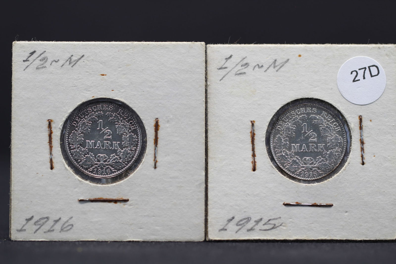 1915 + 1916 90% Silver German 1/2 Marks (1 of 3)