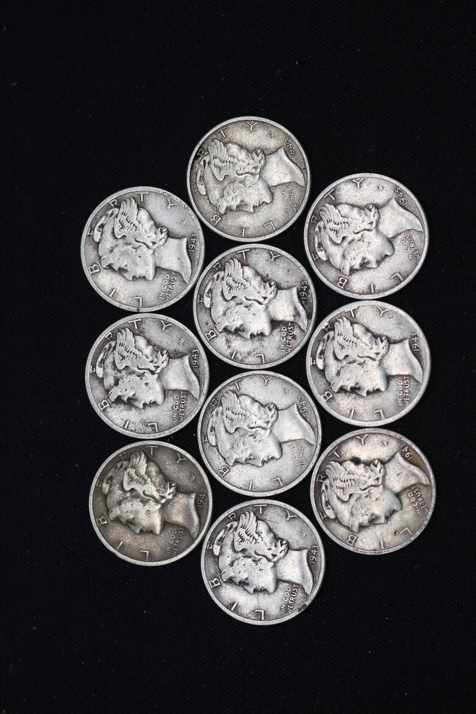 10 1940's Mercury Dimes: 10 1940's Mercury Dimes