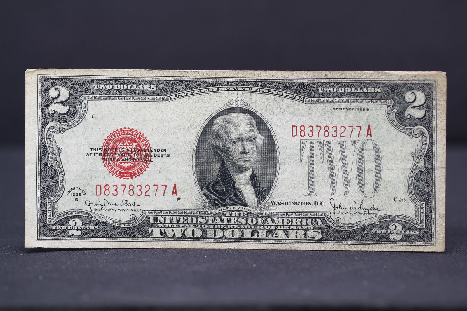 1928-G $2 - Two Dollar Bill - Red Seal: 1928-G $2 - Two Dollar Bill - Red Seal