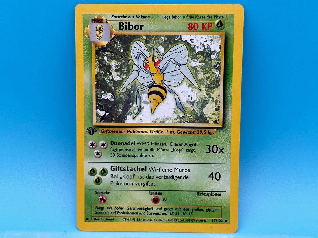 1999 Pokemon German Base Set 1st Edition Beedrill #17/102: 1999 Pokemon German Base Set 1st Edition Beedrill #17/102