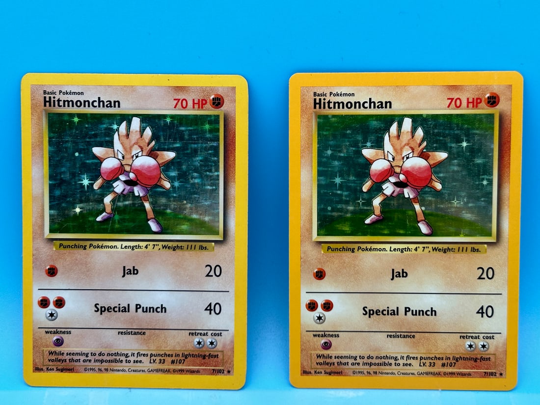 1999 Pokemon Base Set Unlimited Hitmonchan Foil  #7/102 Lot of 2 (1 of 2)