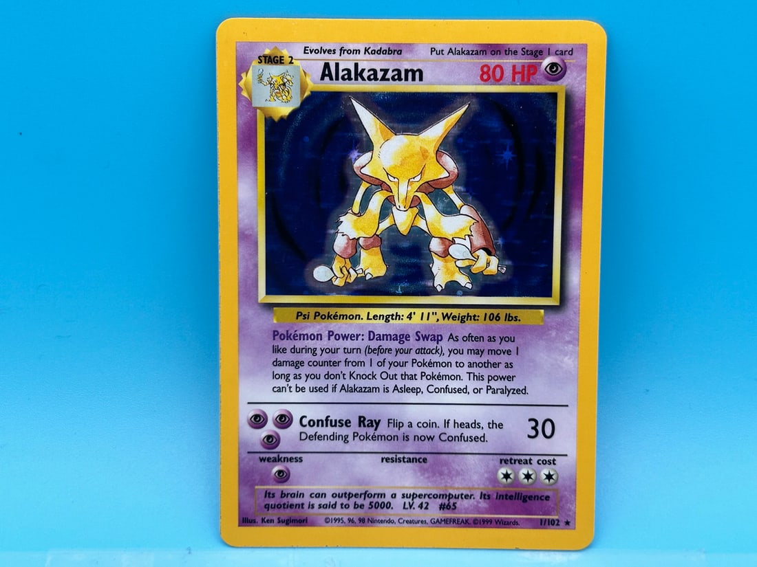 1999 Pokemon Base Set Unlimited Alakazam Foil #1/102: 1999 Pokemon Base Set Unlimited Alakazam Foil #1/102