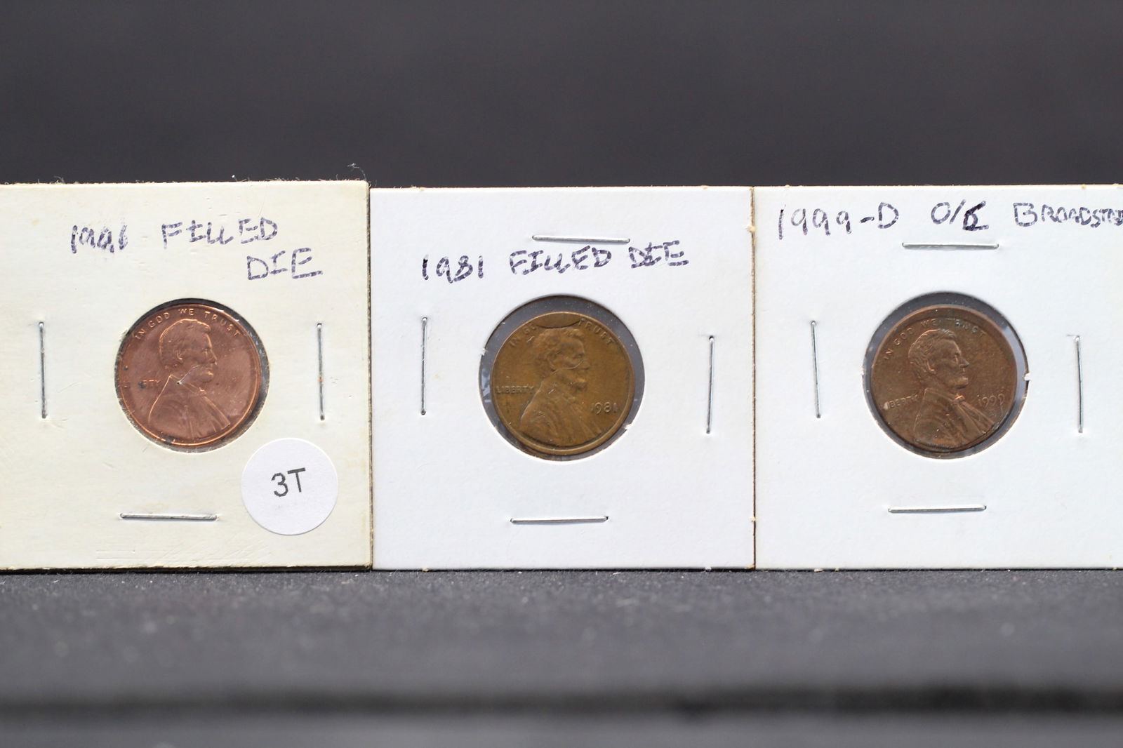 3 Error Lincoln Cents, Broadstrike, Filled Die. (1 of 7)