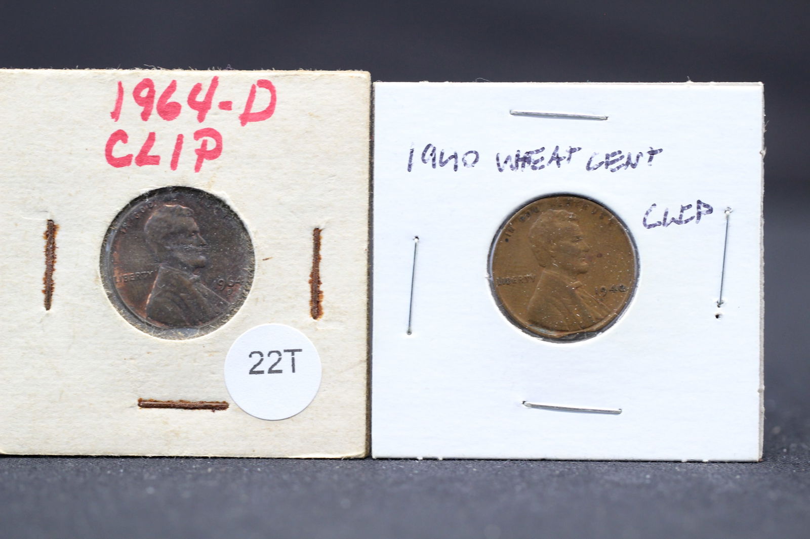 2 Error Lincoln Cents - 1940 Wheat Clip and 1964 D Clip (1 of 4)