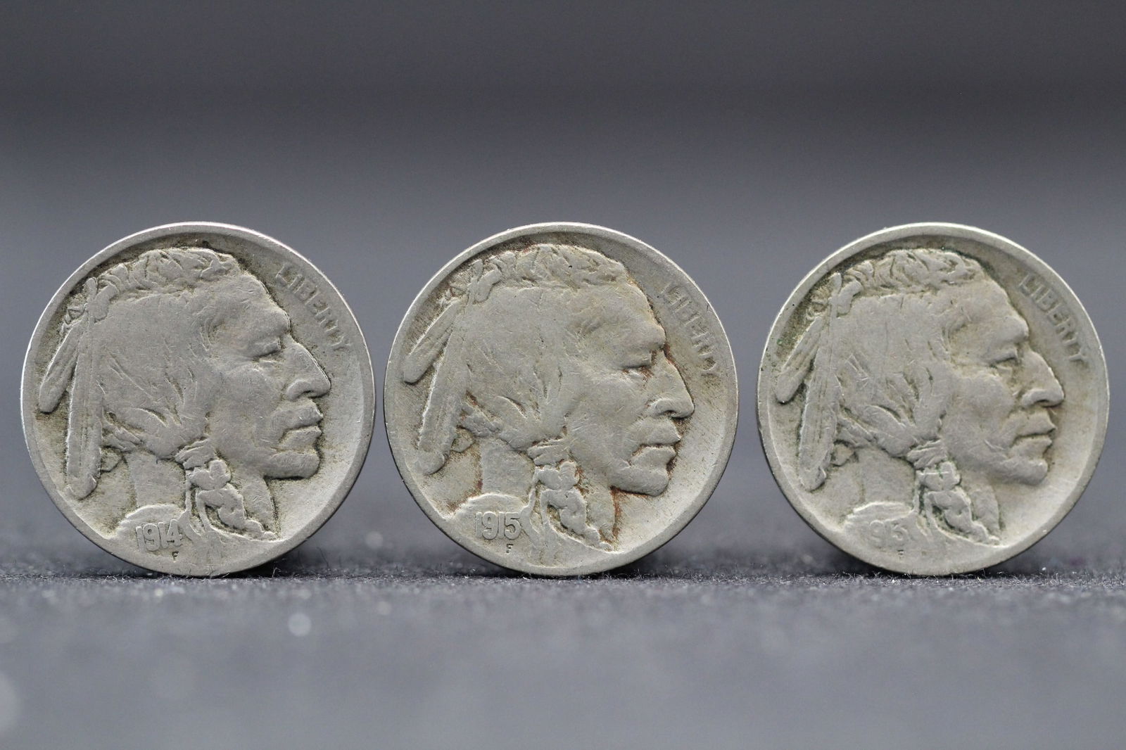 1913 1914 1915 United States Buffalo Nickels.  Full Visible Dates.  First Years Of Issue. (1 of 2)