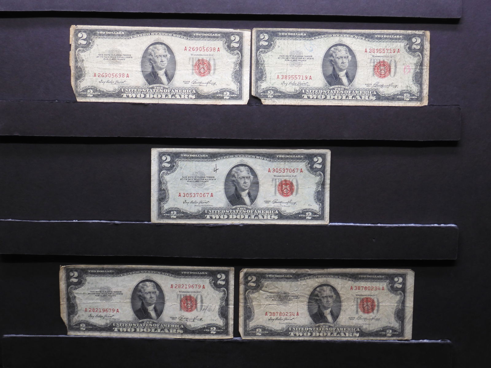 5 1953 $2 Red Seal U.S. Notes (1 of 4)