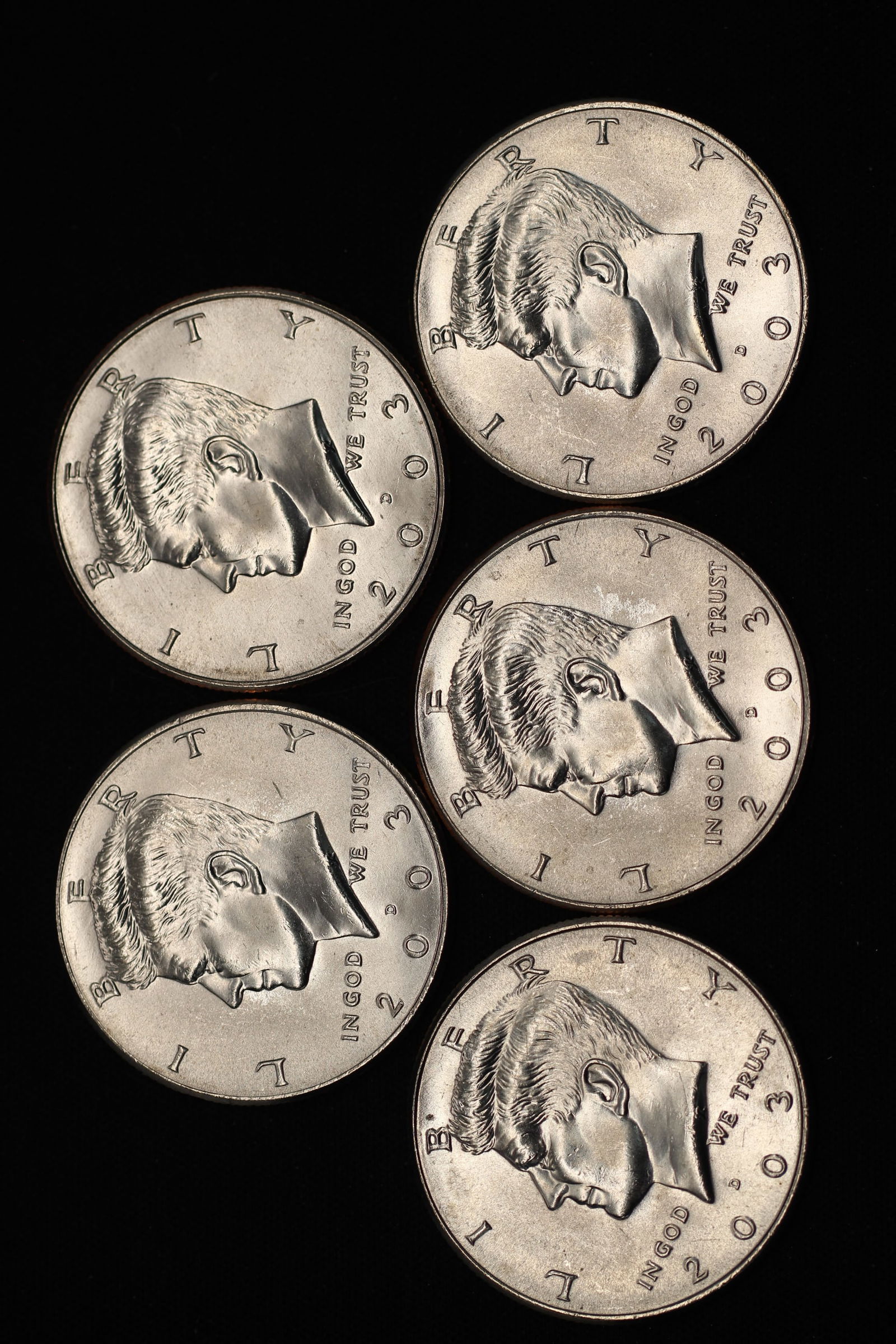 5 2003-D Uncirculated Kennedy Half Dollars From Mint Bag (1 of 2)