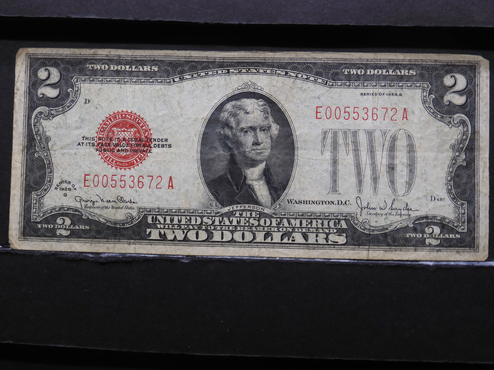 1928-G $2 Red Seal U.S. Note- Lower Serial Number (1 of 3)