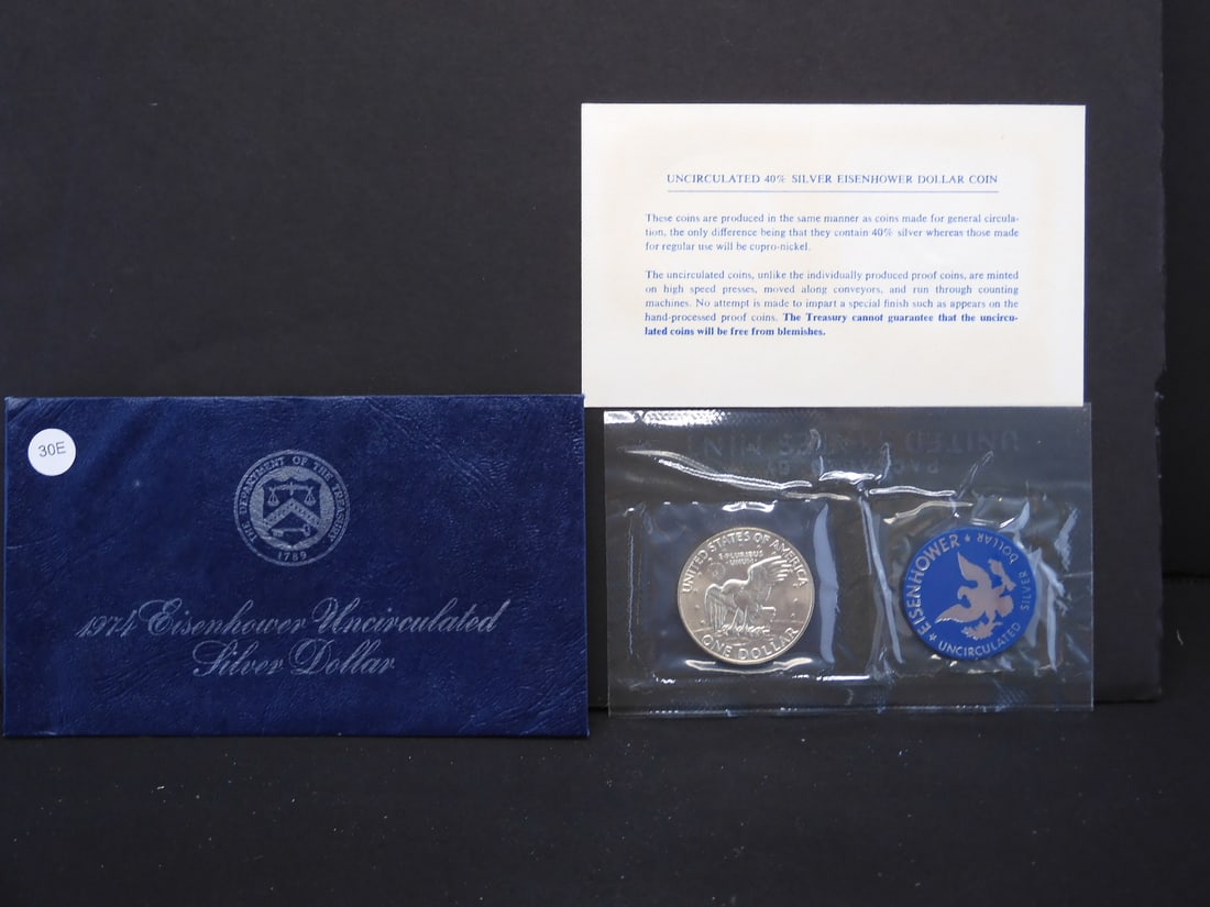 1974-S UNC Silver Ike Dollar in Original Blue Pack (1 of 4)