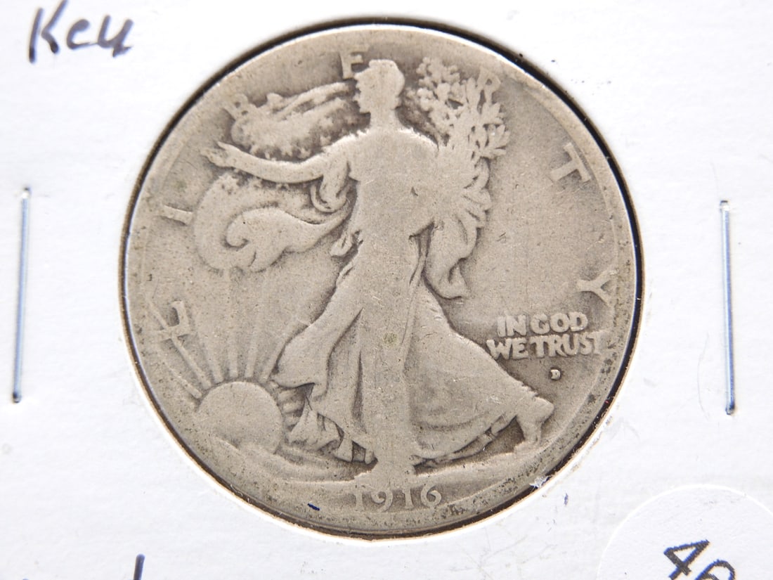 KEY DATE 1916-D Walking Liberty 50c. LOW MINTAGE. Very Scarce. BOLD DATE (1 of 3)