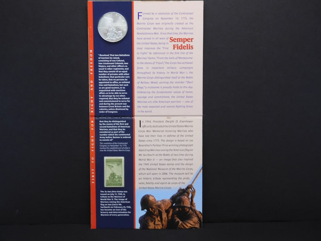 2005 U.S. Marine Corps Coin and Stamp Set- Contains a 2005-P Commemorative Silver Dollar (1 of 5)