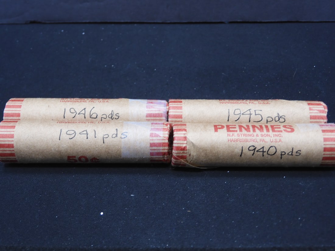 4 Rolls of PDS Lincoln Wheat Cents-1940-41-45-46 (1 of 3)