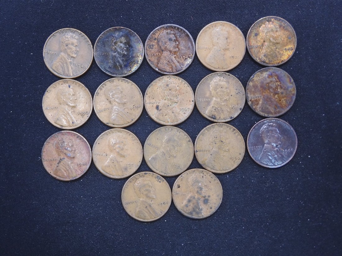 16 Assorted Lincoln Wheat Cents + 1 1967 Memorial Cent (1 of 2)