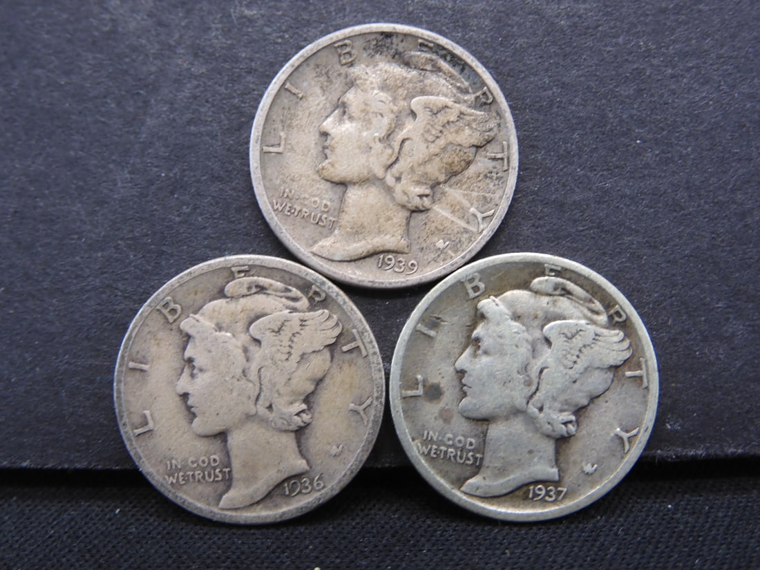 1936, 1937, 1939 Silver Mercury Dimes (1 of 2)