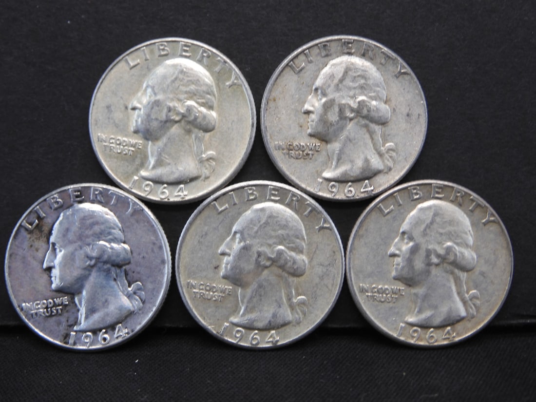 5 1964-P Washington Quarters (1 of 2)