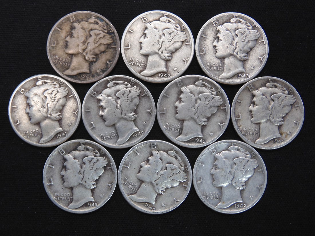 10 1940's Silver Mercury Dimes (1 of 2)