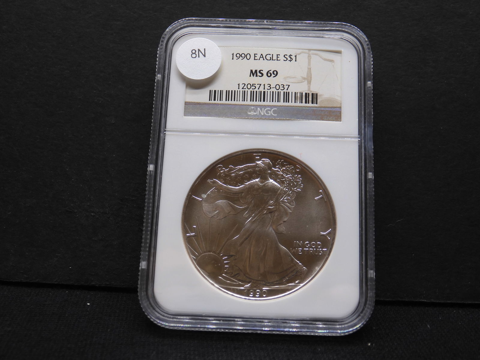 1990 Gem Brilliant Uncirculated Silver American Eagle Graded MS69 By NGC Grading Co. (1 of 4)