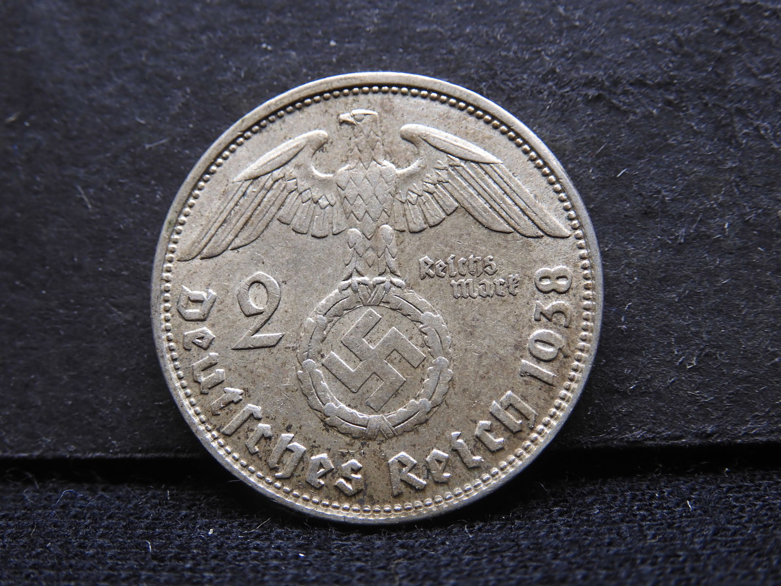 1938-B Germany Silver 2 Mark. Nice AU. Historical symbol. (1 of 3)