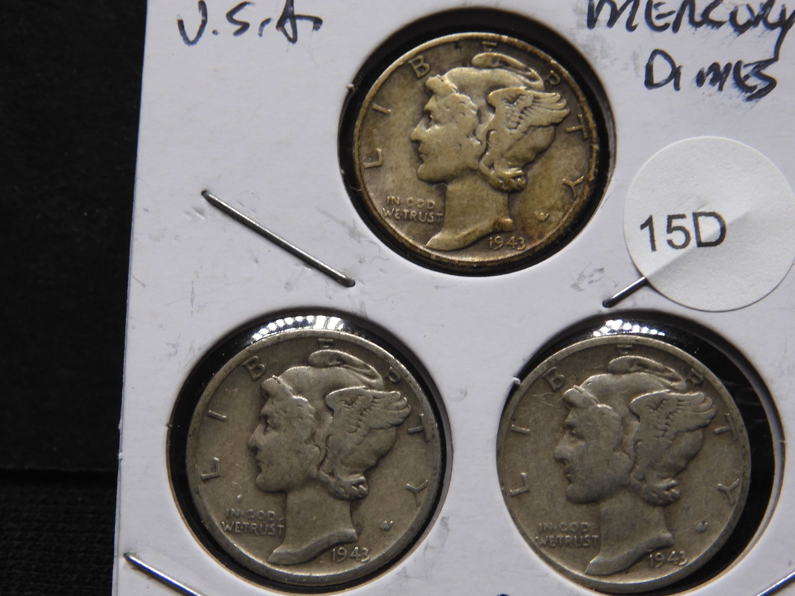 1943 P,D,S Silver Mercury Dimes - WWII Era! - Complete Year Set! (1 of 3)