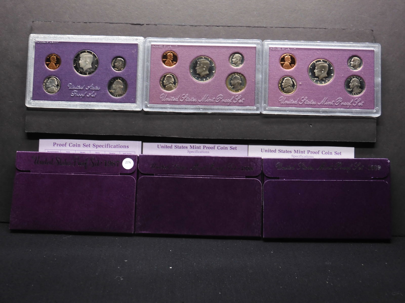1987-S 1988-S 1989-S United States Proof Sets With Original Gov't Packaging & COA's. 15 Coins.: 1987-S 1988-S 1989-S United States Proof Sets With Original Gov't Packaging & COA's. 15 Coins.
