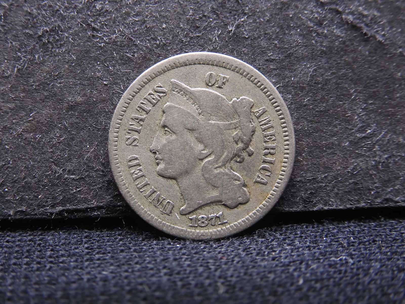 1871 Three Cent Nickel. Nice original fine. Tougher date. (1 of 3)