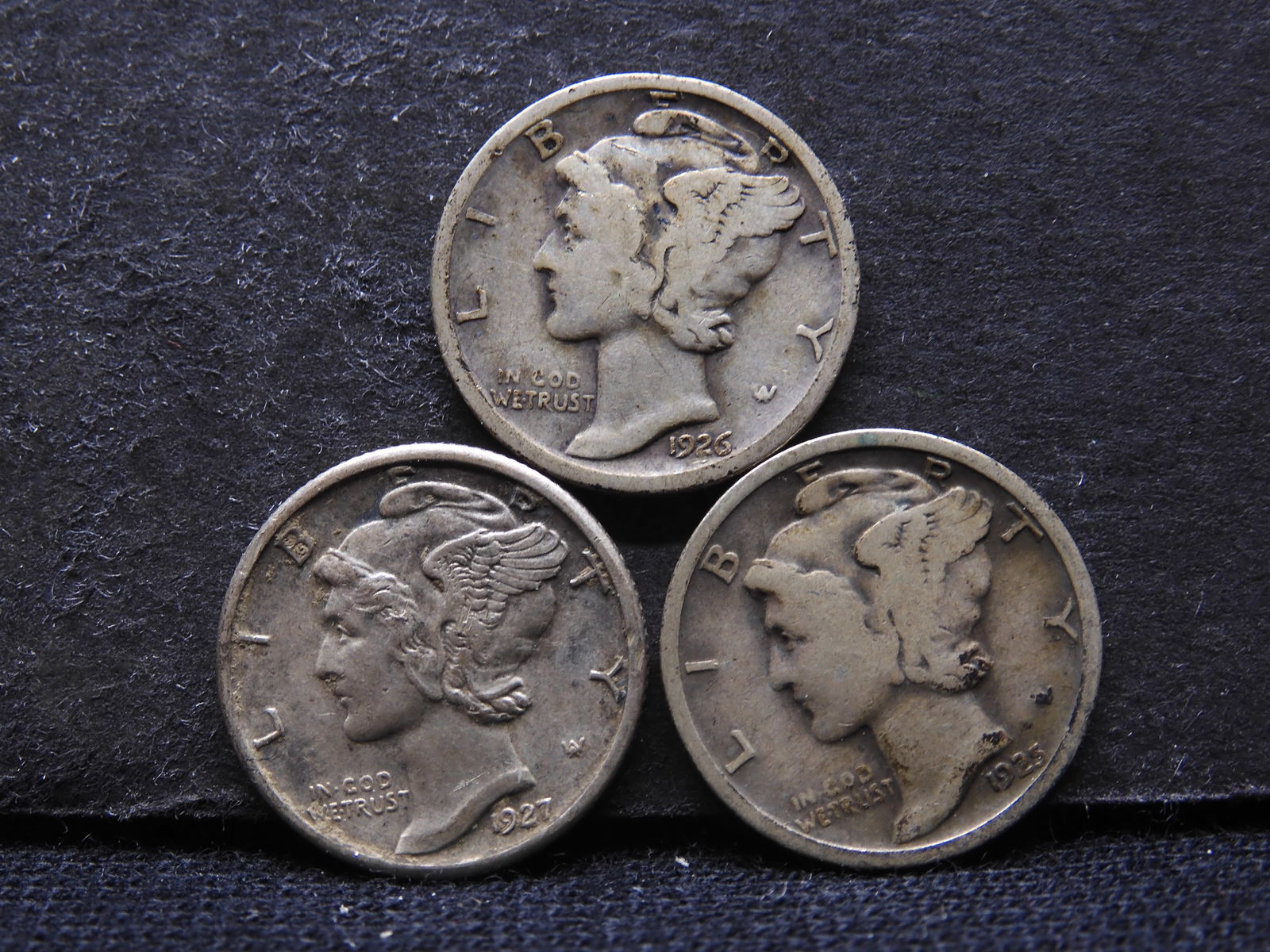 1925 1926 1927 Mercury Head Dimes.  3 Coins. (1 of 2)
