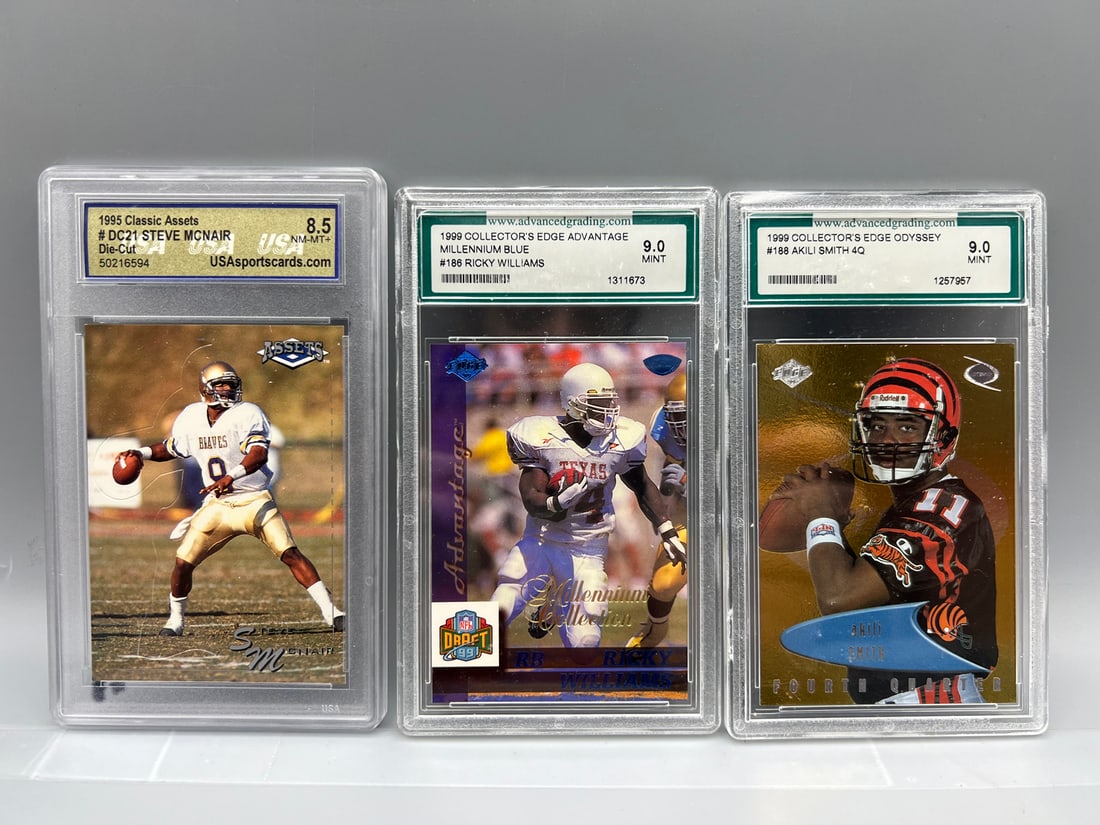 Lot of (3) Assorted Football Slabbed Rookie Cards - Steve McNair & Ricky Williams (1 of 2)