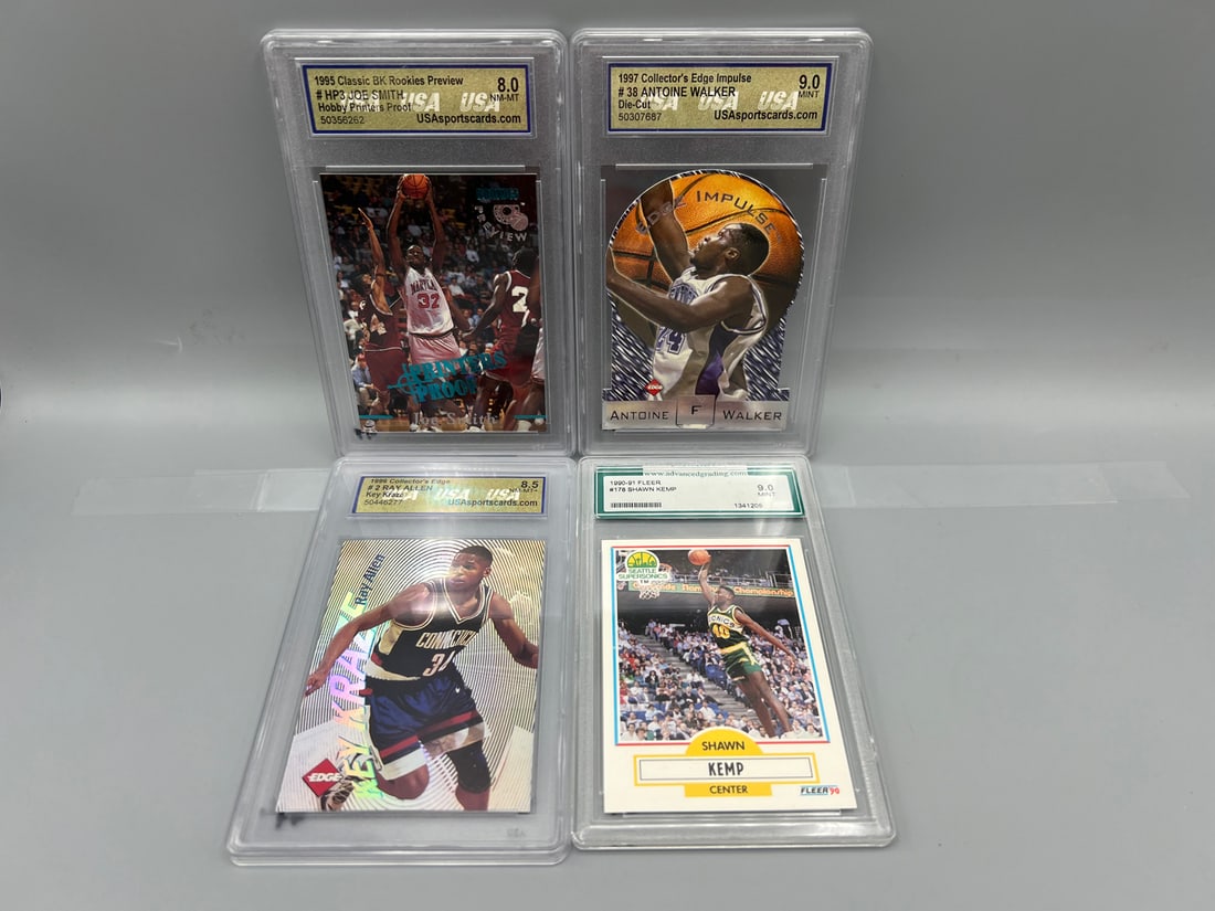 Lot of (4) Assorted Basketball Star Player Slabbed Rookie Cards - Ray Allen, Antoine Walker, Shawn (1 of 2)