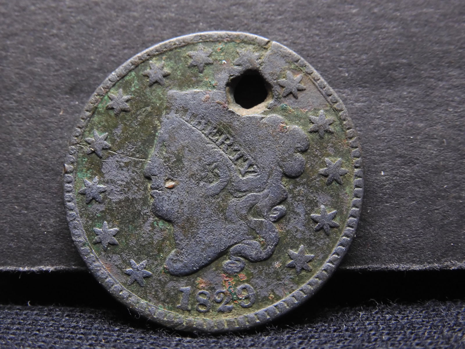 1829 Coronet Head Large Cent - Holed - Great Filler! (1 of 2)
