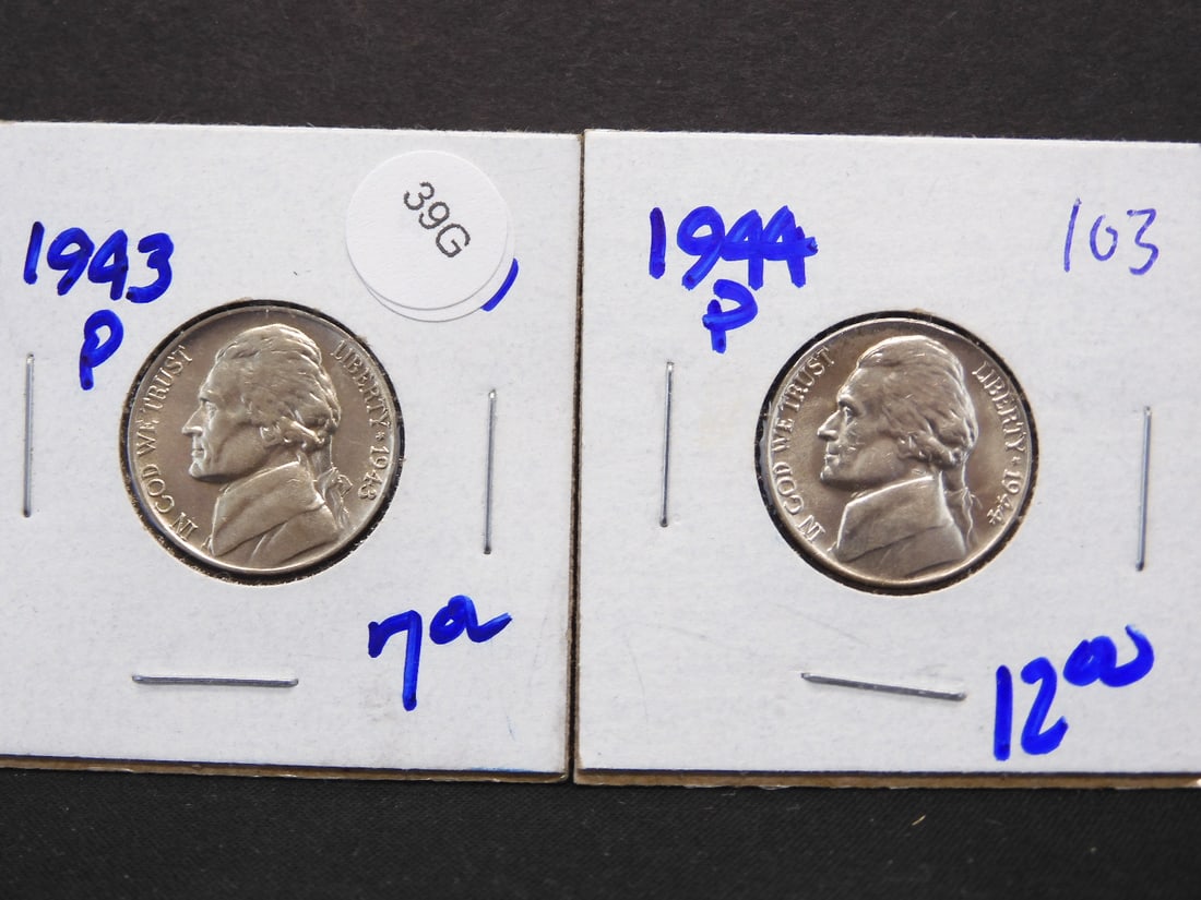 1943P,1944P Jefferson Nickels. War Time Issue. 35% Silver. BU!!: 1943P,1944P Jefferson Nickels. War Time Issue. 35% Silver. BU!!