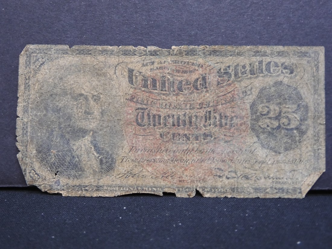 1863 25c US New York Fractional Currency, George Washington Rare, 161 Years Old!: 1863 25c US New York Fractional Currency, George Washington Rare, 161 Years Old!