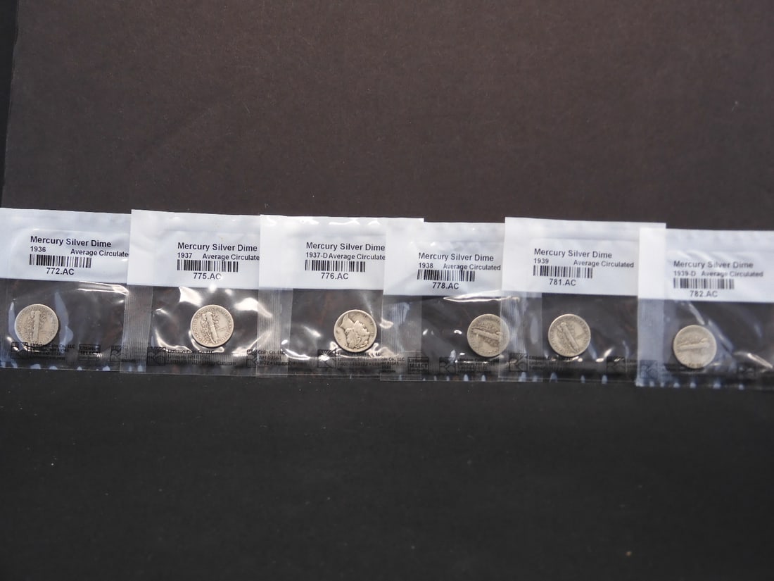 1936, 1937, 1937-D, 1938, 1939, 1939-D Average Circulated Silver Mercury Dimes By Littleton: 1936, 1937, 1937-D, 1938, 1939, 1939-D Average Circulated Silver Mercury Dimes By Littleton