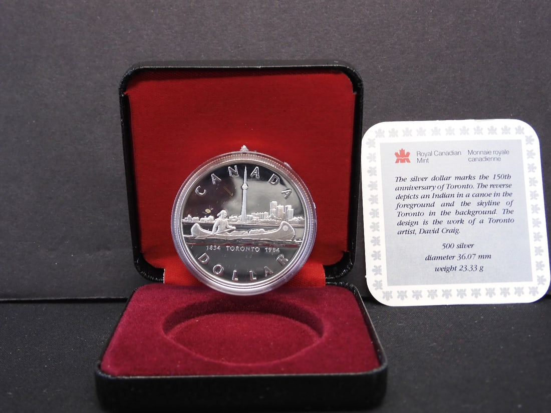 1984 Eliz. II Canada Silver Dollar Proof Coin - Toronto Sesquicentennial - Brilliant UNC (1 of 4)